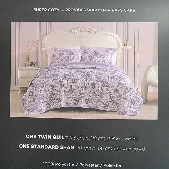 Betsey Johnson Sketch Toile w/Fleece 2 Piece Reversible TWIN Quilt Set - Picture 3 of 7